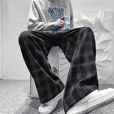 冬装加绒加厚休闲灯芯绒格子拖地直筒裤B221-LK21163-P50加绒P60，男装休闲裤，电商B221
