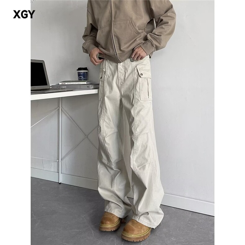 水洗多口袋工装休闲裤男夏宽松百搭褶皱直筒阔腿长裤子MK007P60，男装工装外套，星座1013-5