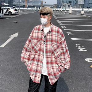 24街头复古格子长袖衬衫男潮牌宽松休闲百搭衬衣-CS450图片