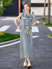 港风炸街牛仔套装裙女夏2025新款牛仔马甲半身裙超好看欧货两件套，女装套装/套裙，艾仟回(原伊仟回)