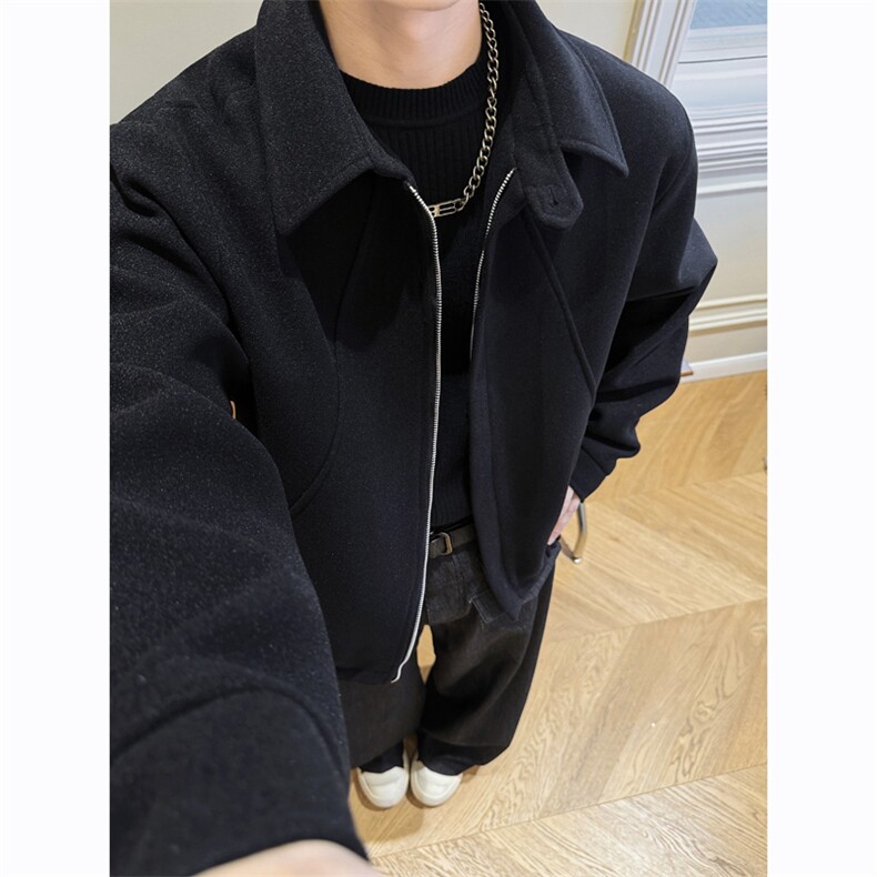 秋冬痞帅短款毛呢大衣夹克美式正肩呢子外套男XZ514-2-6234-P88,男装毛呢大衣,星座514-2(原B239)
