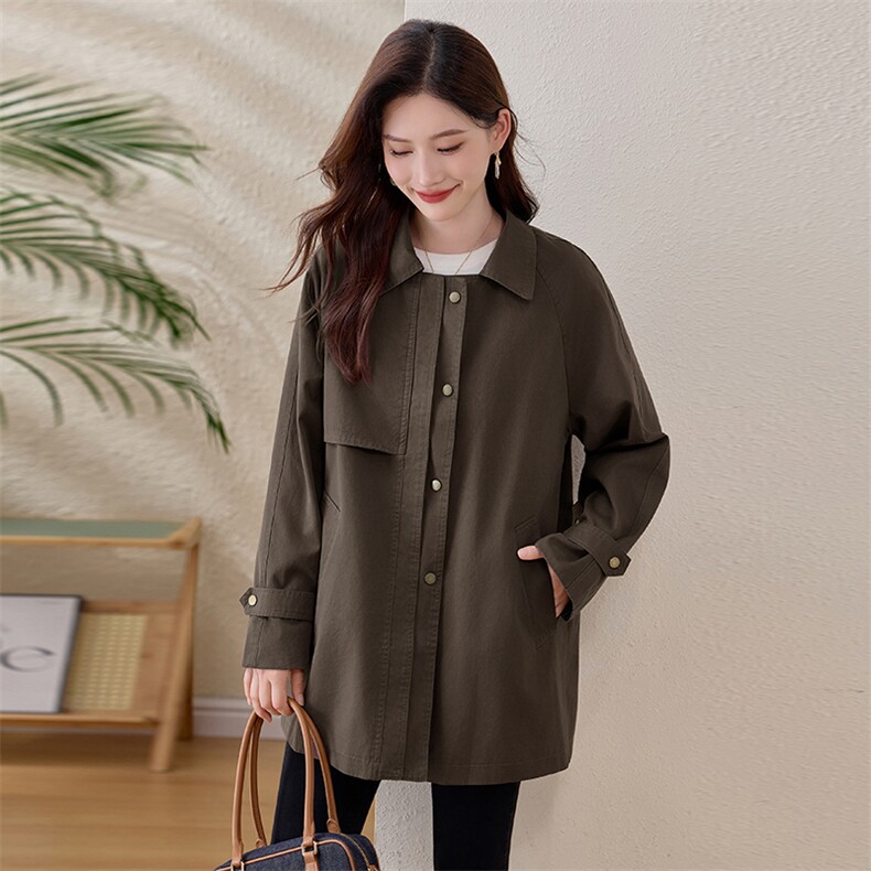 现货。中长款收腰风衣女显瘦2025秋季时尚袖口拼格春秋外套,女装风衣,依万里