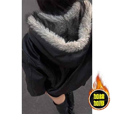 现货冬季美式潮牌痞帅PU皮机车服棉衣毛毛绒狼王座山雕皮棉服，男装棉衣，电商A486