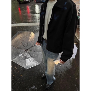 美式暗黑麂皮绒蝴蝶短款外套男款春秋boxy版型设计高级感翻领夹克图片