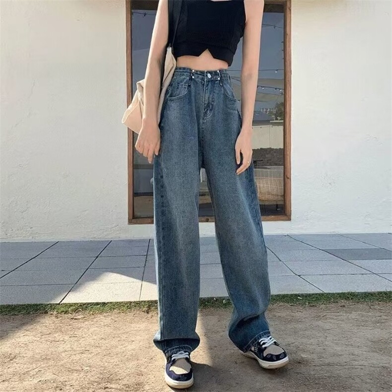 高腰显瘦阔腿牛仔裤女夏季2025新款潮ins直筒复古宽松拖地老爹裤,男装牛仔裤,星座506A