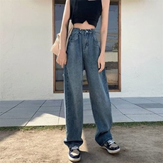 高腰显瘦阔腿牛仔裤女夏季2025新款潮ins直筒复古宽松拖地老爹裤，男装牛仔裤，星座506A