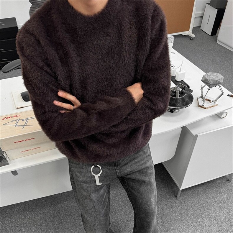 H2307-P53复古情侣装秋冬新款长貂毛纯色毛衣学院风设计感,男装针织衫/毛衣,电商B323A