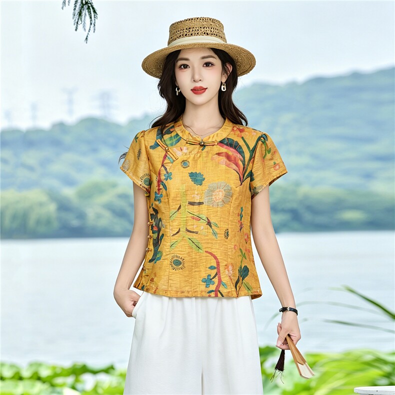 现货！夏季套装2026新款松弛感新中式盘扣上衣服女两件套端庄大气,女装套装/套裙,衣之秀