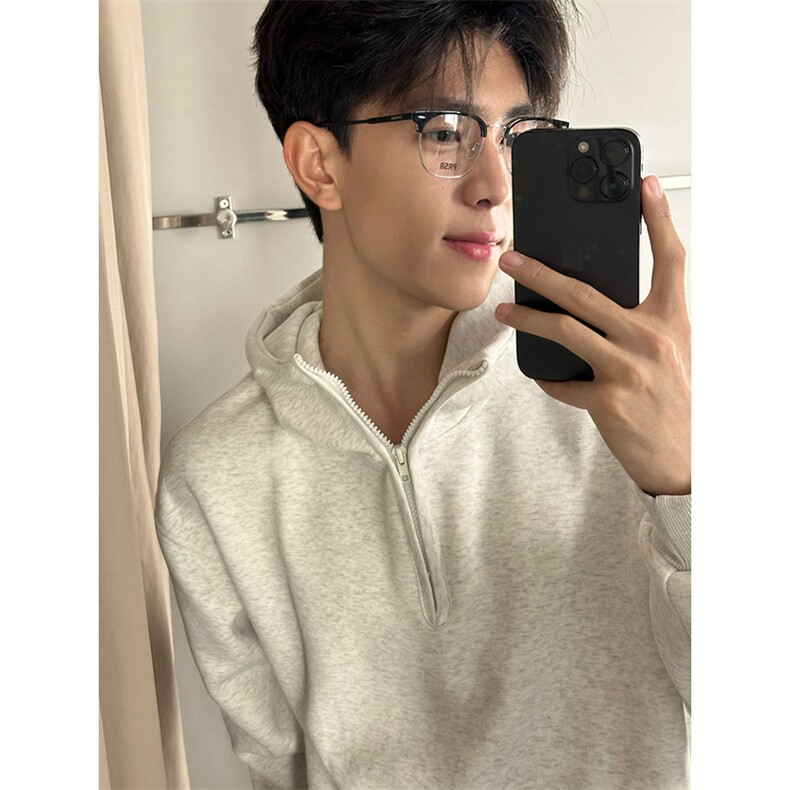 抖音得物高品质二开25秋冬美式重磅宽松纯色连帽拉链高领卫衣W65，男装卫衣，电商A486