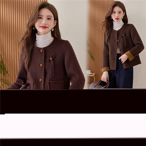 纯色双面毛呢外套小个子短款女2025秋冬季新款洋气百搭羊毛大衣,女装毛呢外套,众宇琦