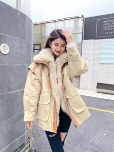 2021冬季新款时尚真狐狸毛领内胆可拆卸皮草羽绒派克,女装皮草,L·H·X