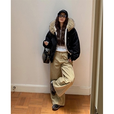 现货重磅boxy短款棉衣座山雕大毛毛领男女棉服水洗工装厚外套，男装棉衣，电商A486