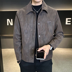 5051-M-4XL-P145店主风秋季翻领皮质休闲男士皮衣外套卷后188图片