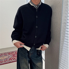 撞色拼接假两件开衫毛衣外套男冬季韩版痞帅打底针织衫情侣款上衣，男装T恤，星座516A