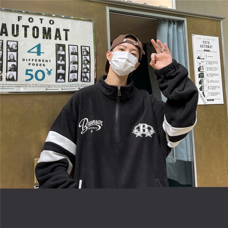 秋冬立领半拉链保暖刺绣双面摇粒绒百搭套头卫衣RWY239-P65控88,男装卫衣,电商B370
