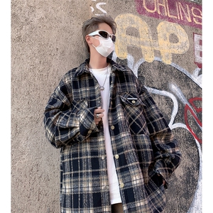 F138-P55 2024春季潮牌格子工装夹克男新款高级感千鸟格衣服外套图片