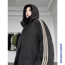 冬季港风三条杠撞色连帽棉衣加绒加厚拼色加厚棉衣外套MY6088P90，男装棉衣，电商A128