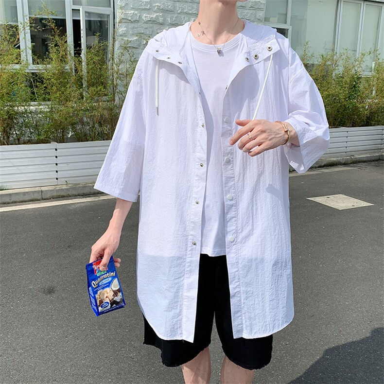 七分袖防晒衣服炸街外套男夏季连帽风衣中长款冲锋衣潮W894-P35,男装衬衫,星座512-2