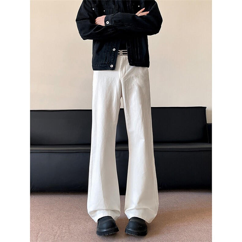 春季纯棉水洗休闲裤美式微喇长裤白色裤子A507特P45控78,男装休闲裤,电商A309