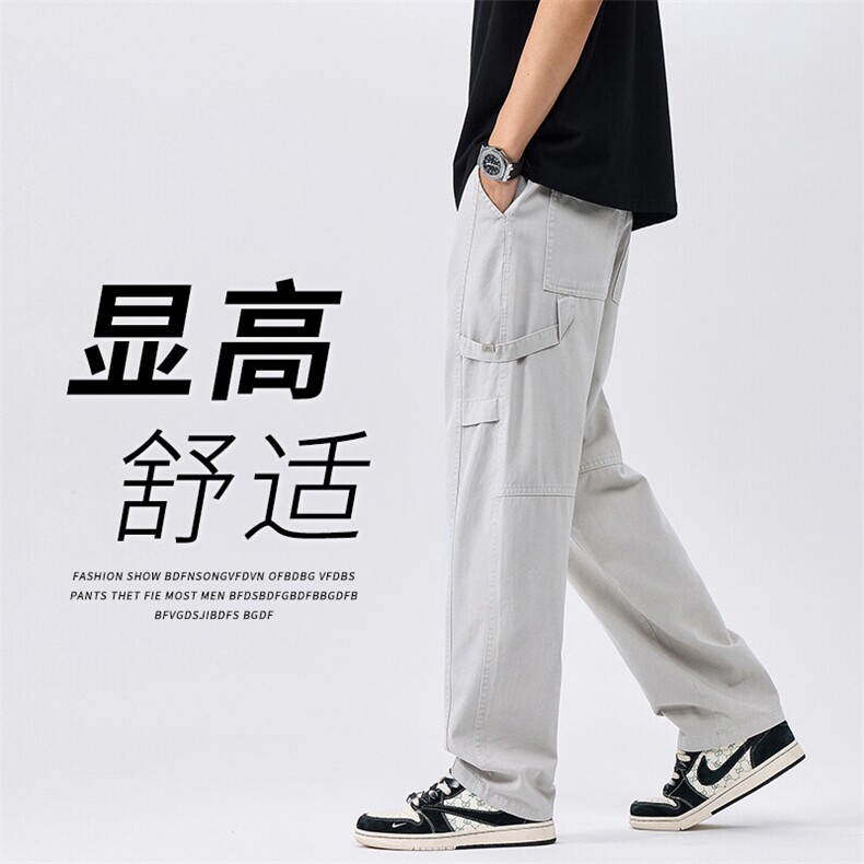 纯棉休闲裤男士直筒宽松阔腿运动裤子夏季新款工装长裤M501-P45图片