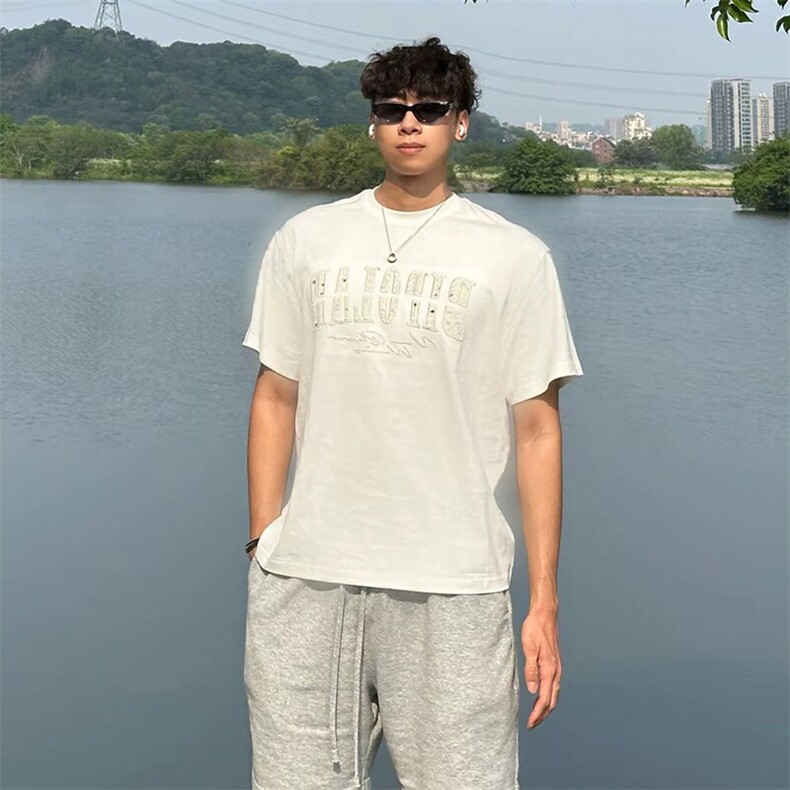 万针全刺绣工艺抖音得物高品质260克重磅纯棉双纱美式高街短袖T恤,男装T恤,电商A486