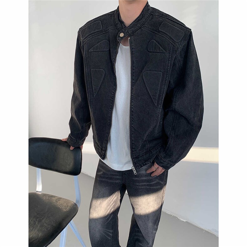 秋装美式复古水洗做旧牛仔夹克垫肩立体设计外套D212NZ21P115,男装夹克,电商D212