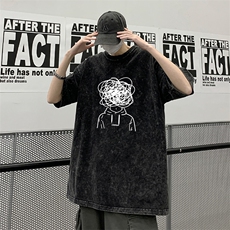 2023重磅美式高街水洗做旧潮牌宽松短袖t恤XZ211-1-T7705-P38，男装T恤，星座211-1
