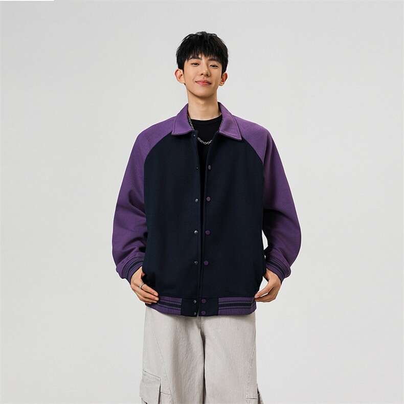重磅420克boxy短款开衫卫衣液态棉爽滑棒球服撞色外套男D9898-P68,女装短外套,星座610B-1