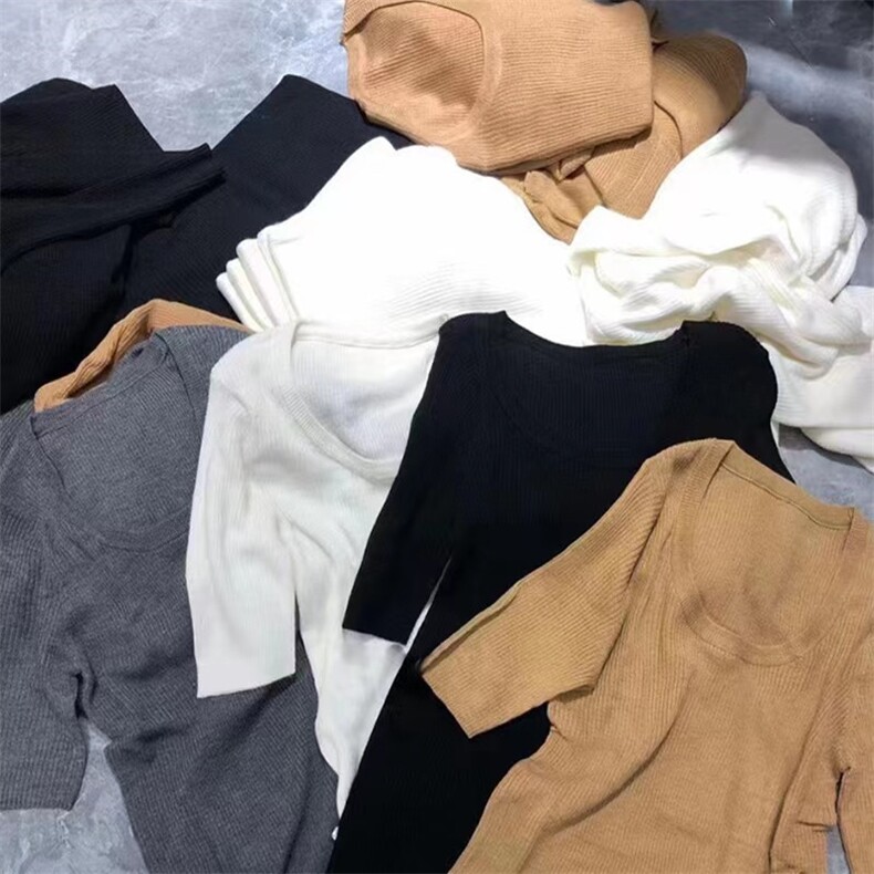基础百搭U领修身冰丝针织短袖桑蚕丝T恤女夏装薄套头显瘦打底半袖,针织衫/毛衣,圣旺供货