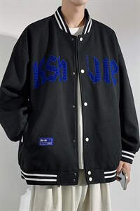 秋季潮牌棒球服男女潮流港风学院风华夫格夹克外套模特J202-P75图片