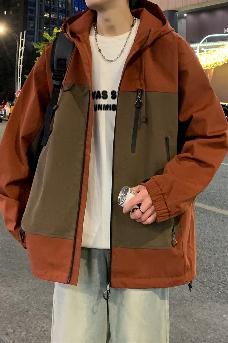 AJ129-P98冬季加绒加厚连帽冲锋衣防风防水插色拼接棉衣外套,男装棉衣,星座109