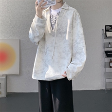 WY10151-特P48控88小众扎染撞色拼接条纹假两件大码男宽松卫衣，男装卫衣，电商A059