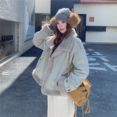 蓝色麂皮绒皮毛一体羊羔毛外套女冬季2025新款软糯甜美巨好看棉服，女装皮草，2C218