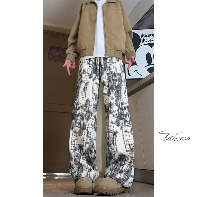 扎染灯芯绒裤子男秋冬美式复古宽松直筒休闲裤A166-CK301-P45控78,男装休闲裤,电商A166