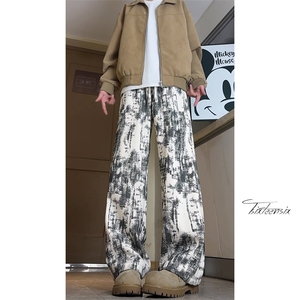 扎染灯芯绒裤子男秋冬美式复古宽松直筒休闲裤A166-CK301-P45控78图片