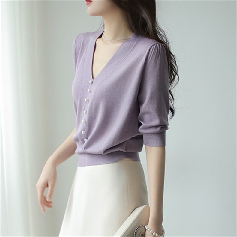 2025年秋季V领常规款通勤单件时尚百搭针织纱，女装针织衫/毛衣，途瑞羊绒