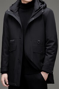 108111冬季精品貂绒内胆羽绒服加厚保暖休闲中长款连帽灰鸭绒图片