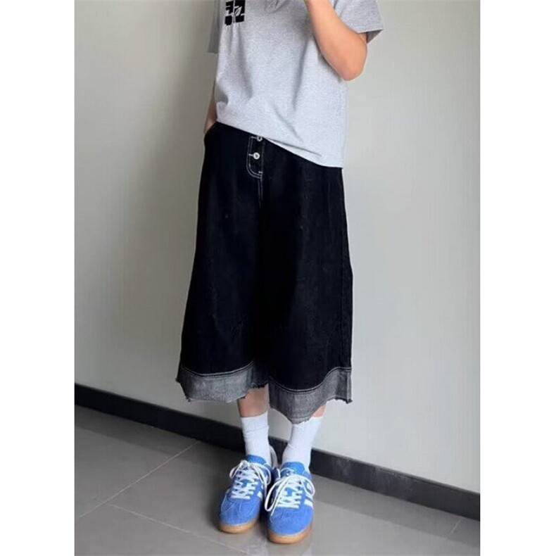 潮牌复古水洗毛边牛仔短裤男高街痞帅休闲宽松阔腿七分裤N6619,男装牛仔裤,星座1116A（原606A-3）