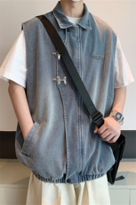 MJ150/P60高品质星空纹飞机扣新中式风牛仔马甲潮男无袖外套，男装背心/马甲，电商基地A050