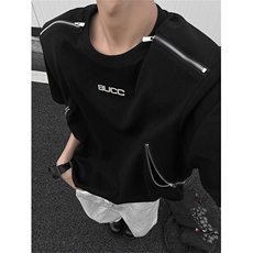 XZ1005-1-TTH0039-P48-夏季重磅垫肩金属拉链设计感短袖T恤，男装T恤，星座1005-1