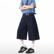 美式高街短裤男生夏季做旧七分牛仔裤cleanfit大码外穿阔腿直筒裤，男装牛仔裤，星座612
