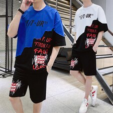 2023夏季新款短袖T恤套装运动休闲宽松潮流两件套男F48P58，男装休闲套装，电商A086