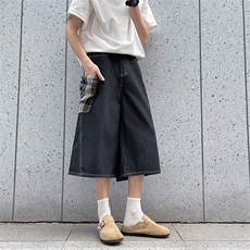 大口袋格纹拼接牛仔七分裤女2025夏新款休闲直筒中裤子RK2940-P45，男装牛仔裤，星座412-2