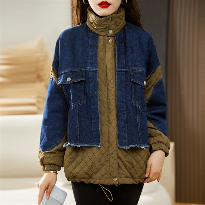 加厚保暖牛仔派克服休闲通勤简约个性时尚宽松2022冬新款显瘦外套,女装派克服,多彩