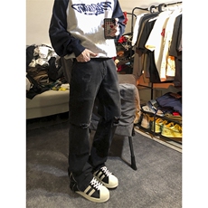 B221美式ins高街暗黑小众拉链破洞牛仔裤LK23076-P65控88，男装牛仔裤，电商B221