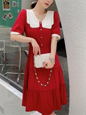 【现货】珍珠领气质连衣裙，女装连衣裙，新依佳人