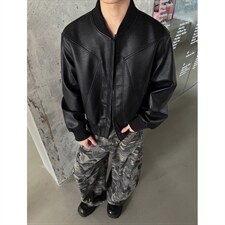 抖音得物高品质美式高街复古老钱风PU皮夹克外套男女短款机车皮衣，男装夹克，电商A486