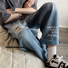 k705-p48-控68美式中性高阶港风中性ins宽松大码肥仔破洞牛仔裤，男装牛仔裤，星座116