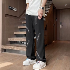 港风夏款男牛仔裤工装拉链拼接直筒宽松长裤NK136P40，男装牛仔裤，星座1013-1