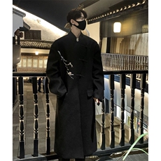 新中式毛呢大衣男中长款秋冬季刺绣风衣外套812-F633-P138控168，男装风衣，星座812